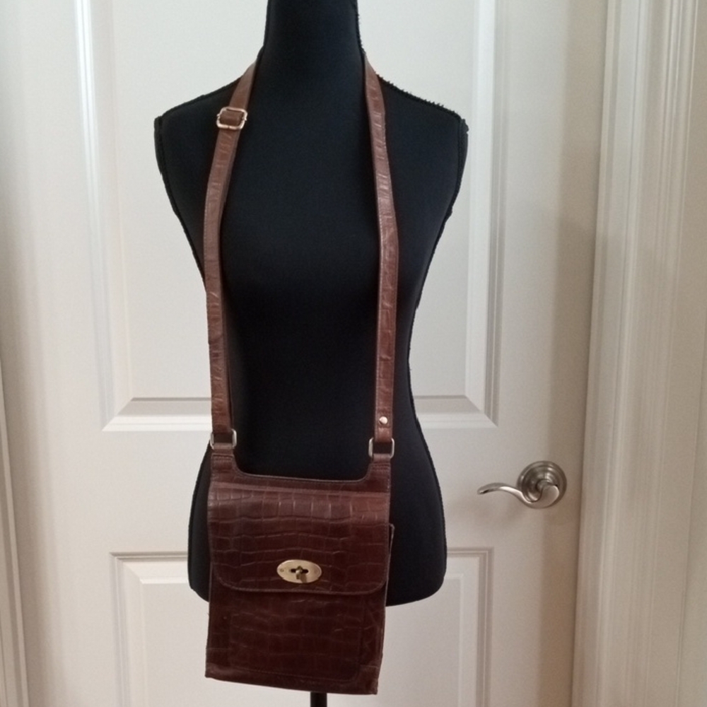 Vintage Ashwood Genuine Leather Croc Cognac Crossbody Purse w/Adjustable Strap